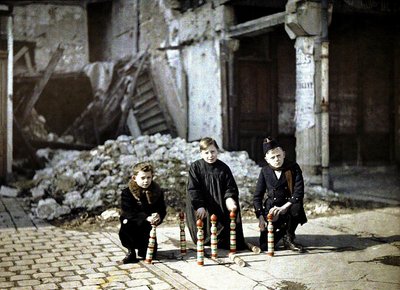Three Children Playing with Bowling Pins at the Place Drouet d